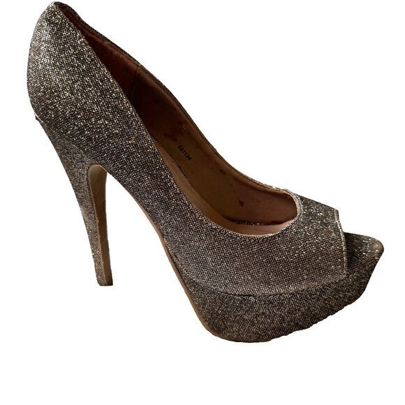 Charlotte Russe  Gold Glitter Peep Toes Platform High Heel Shoes  Size 8 - Picture 8 of 16